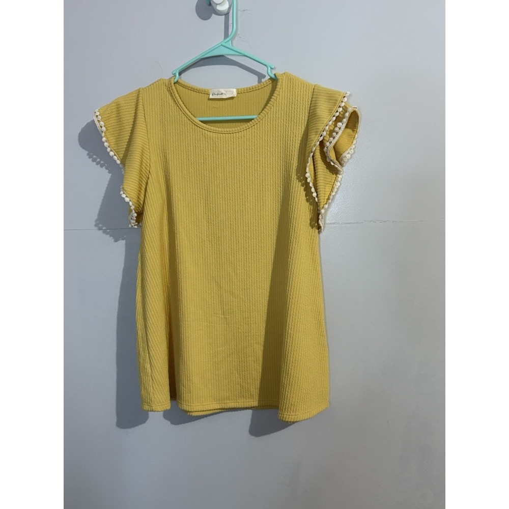 Perfect Peach Mustard Yellow Ribbed Ruffled NWOT Women's Sz‎ S See Description